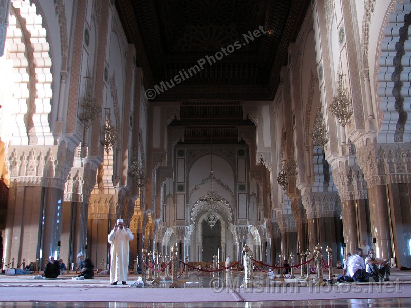 The main prayer hall of the Hassan II Mosque