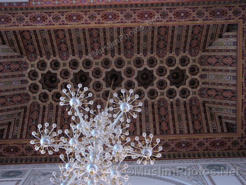 The ceiling of the main prayer hall of the Hassan II Mosque