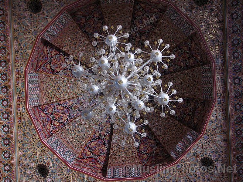 The ceiling of the main prayer hall of the Hassan II Mosque