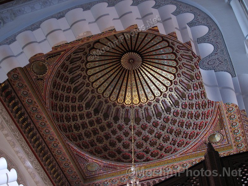 The ceiling of the main prayer hall of the Hassan II Mosque