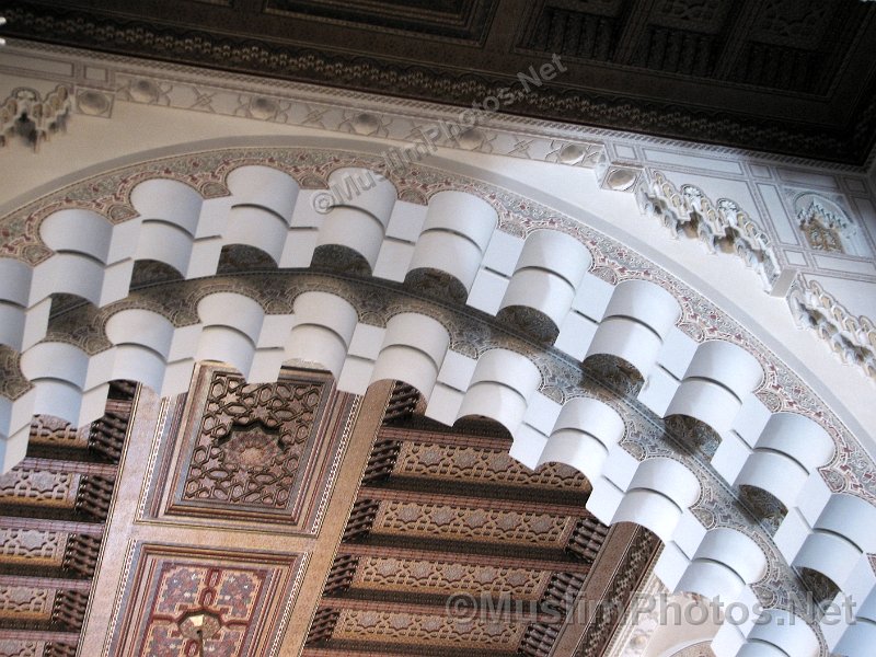 The ceiling of the main prayer hall of the Hassan II Mosque