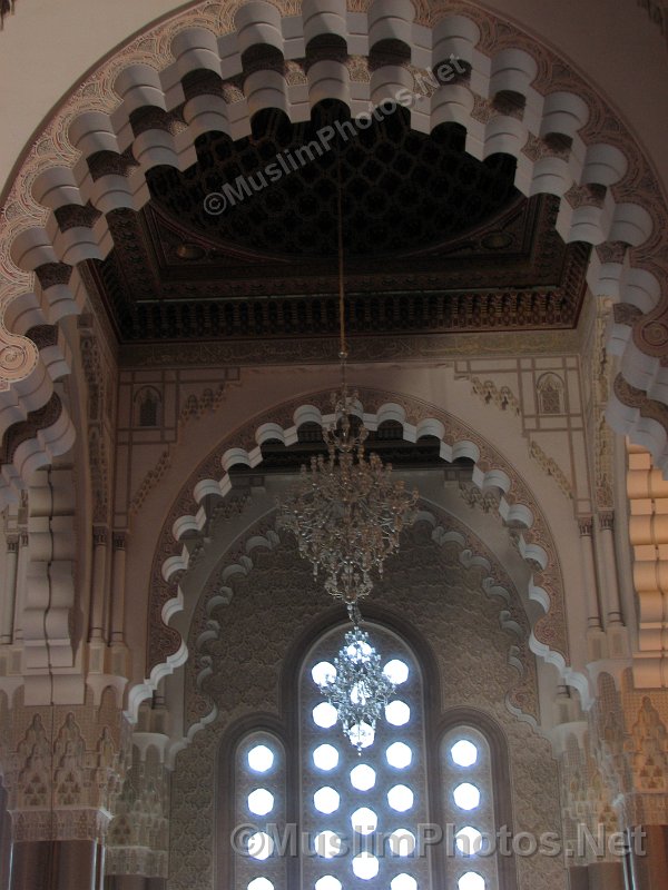 The ceiling of the main prayer hall of the Hassan II Mosque