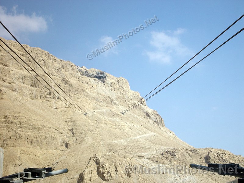 The wires of the lift which gets us up to the Masada plateau. It is possible to walk as well.